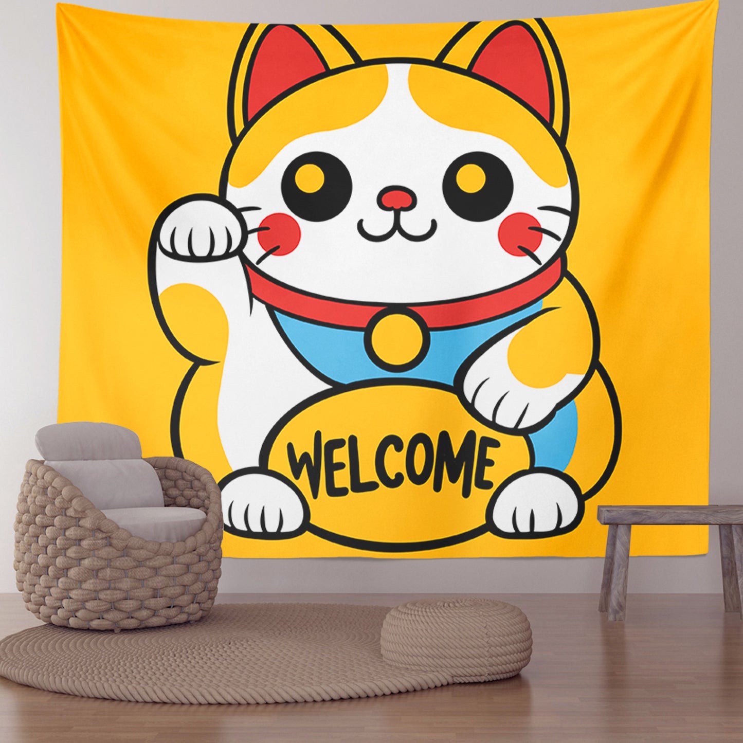 Feblilac Lucky Cat Welcome Tapestry