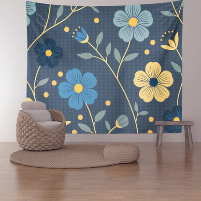 Feblilac Japanese Blue and Gold Flowers Tapestry Wall Decor