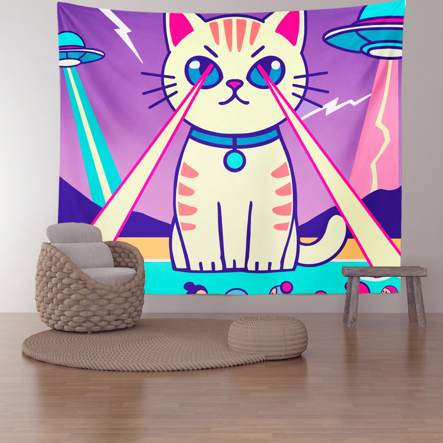 Feblilac Laser Cat Tapestry Wall Decor