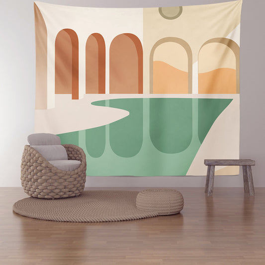 Feblilac Modern Building and Swimming Pool Tapestry Wall Decor