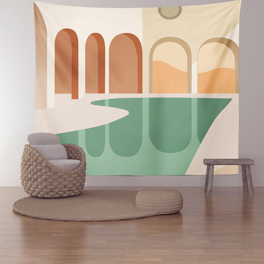 Feblilac Modern Building and Swimming Pool Tapestry Wall Decor