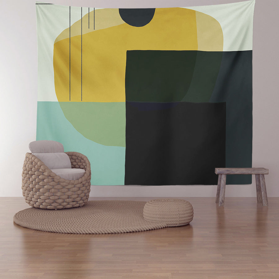 Feblilac Green Black Yellow Modern Abstract Tapestry Wall Decor