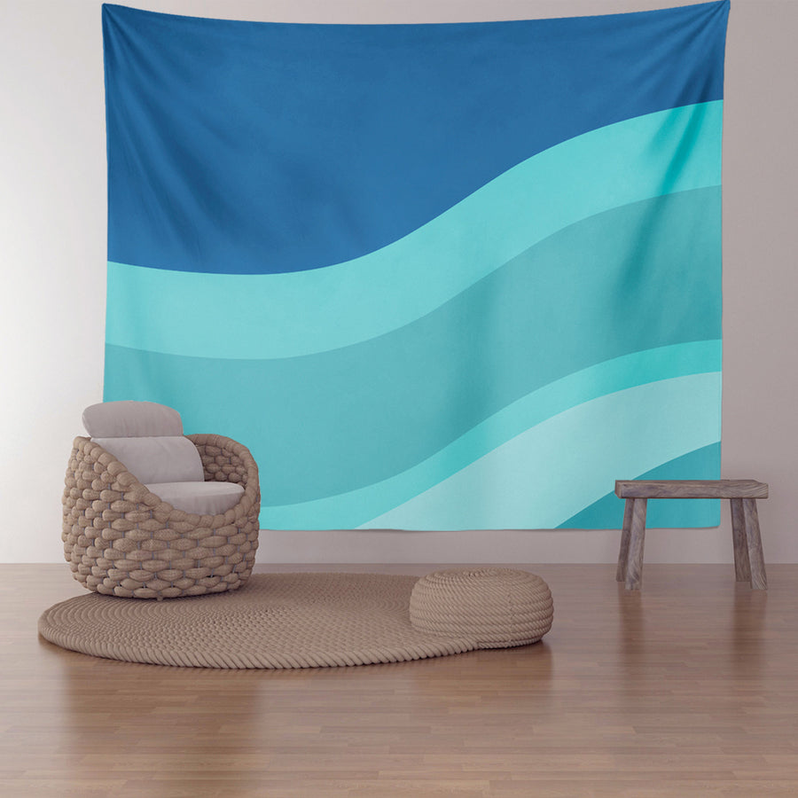 Feblilac Gradient Blue Flowing Waves Tapestry Wall Decor