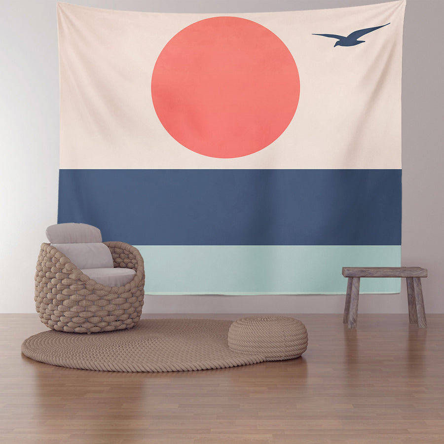 Feblilac Seagull Sunset Blue Tide Tapestry Wall Decor