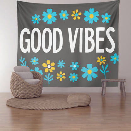 Feblilac Good Vibes Black Background Tapestry Wall Decor