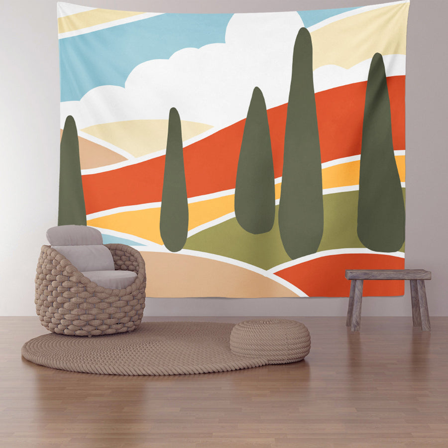 Feblilac Red and Blue Mountains Tapestry Wall Decor
