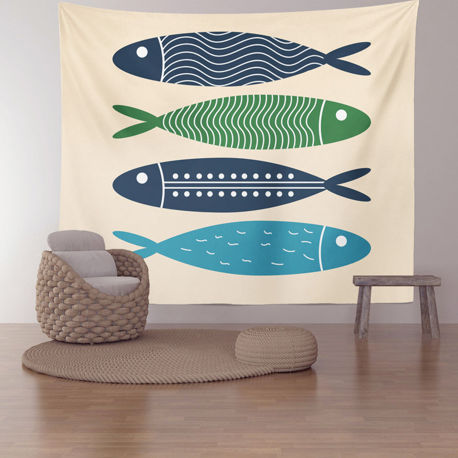 Feblilac Blue Simple Fish Tapestry Wall Decor