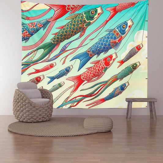 Feblilac Flying Koi Complex Version Tapestry Wall Decor