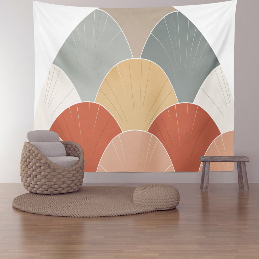 Feblilac Orange Wavy Semicircle Tapestry Wall Decor