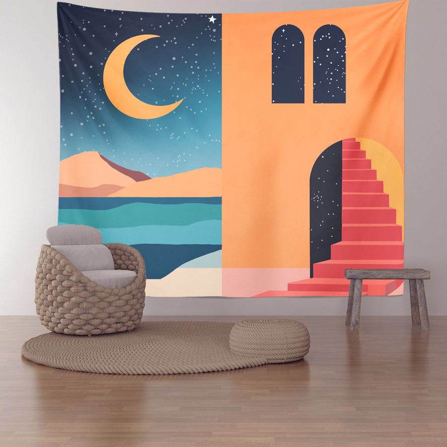Feblilac Simple Style House Mountains Tapestry Wall Decor