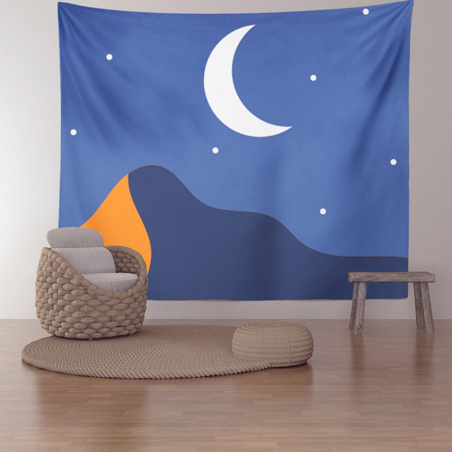 Feblilac Stars Moon and Mountains Tapestry Wall Decor