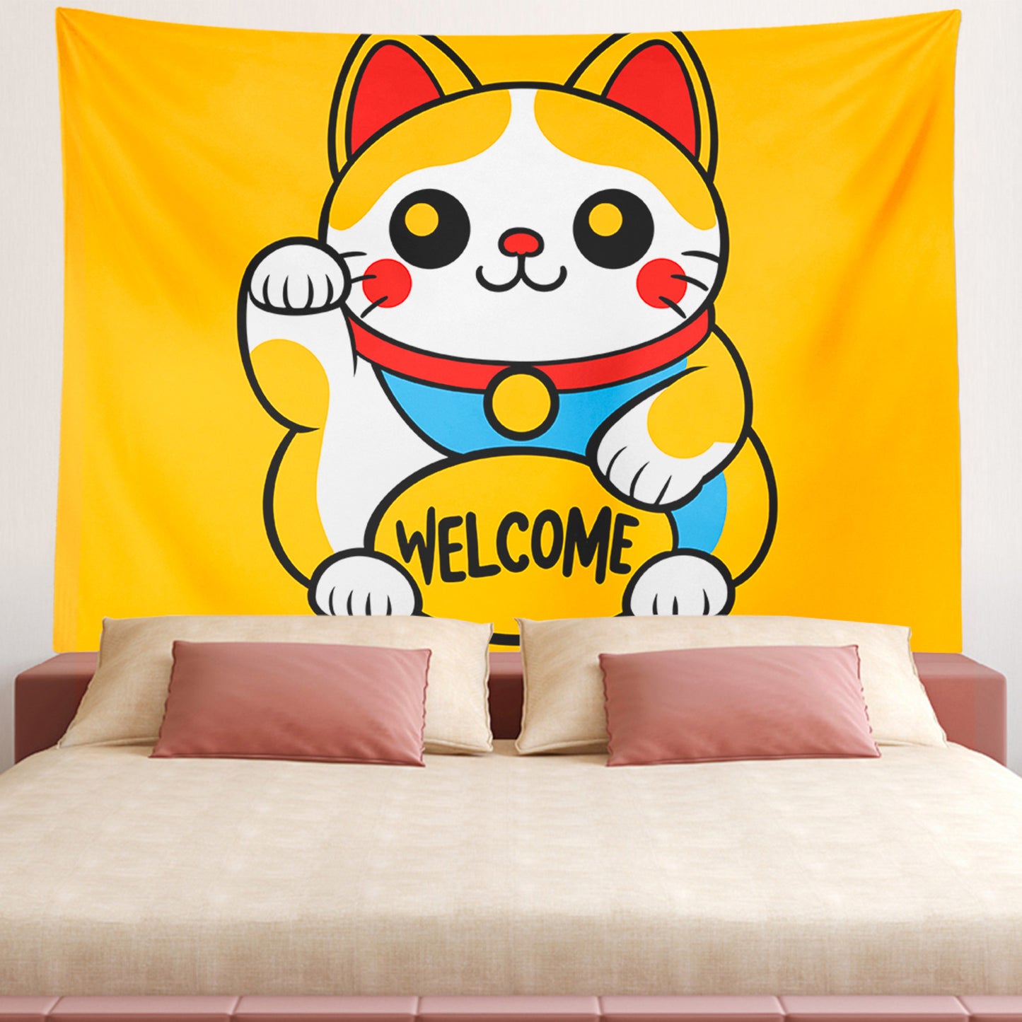 Feblilac Lucky Cat Welcome Tapestry