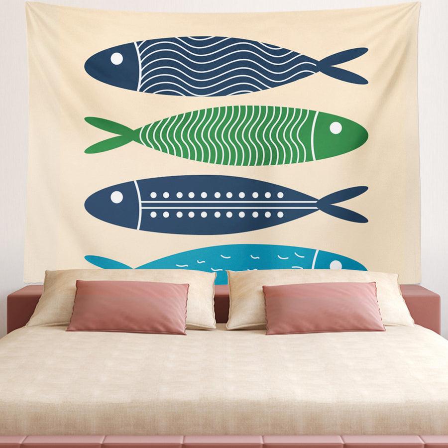 Feblilac Blue Simple Fish Tapestry Wall Decor - view 2