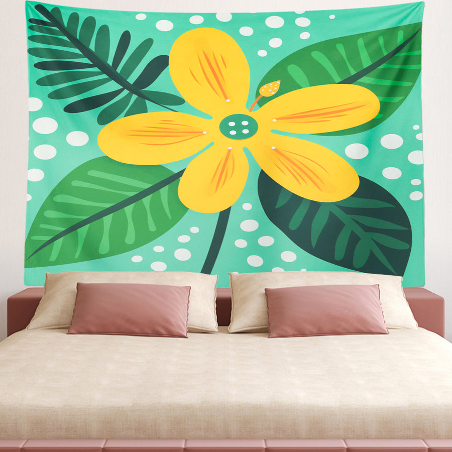 Feblilac Yellow Flower Green Background Tapestry Wall Decor - view 2