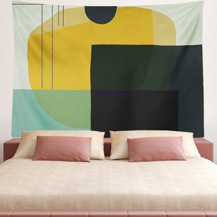 Feblilac Green Black Yellow Modern Abstract Tapestry Wall Decor - view 2