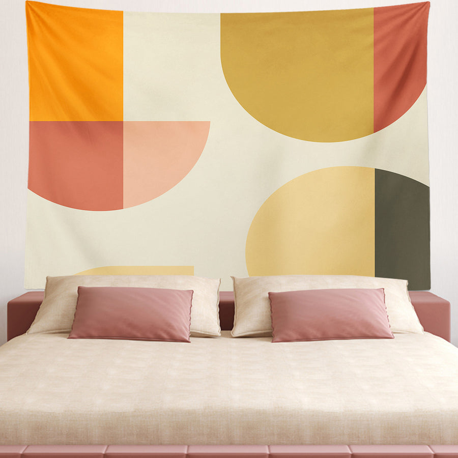 Feblilac Orange Semicircle Rectangle Tapestry Wall Decor - view 2