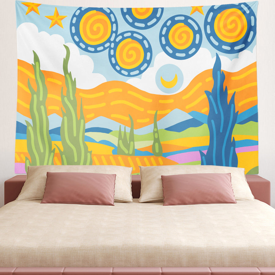 Feblilac Van Gogh Wheat Field Starry Sky Tapestry Wall Decor - view 2