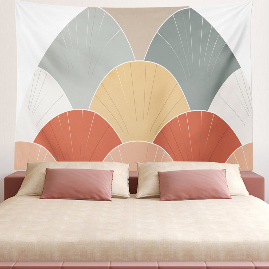 Feblilac Orange Wavy Semicircle Tapestry Wall Decor - view 2