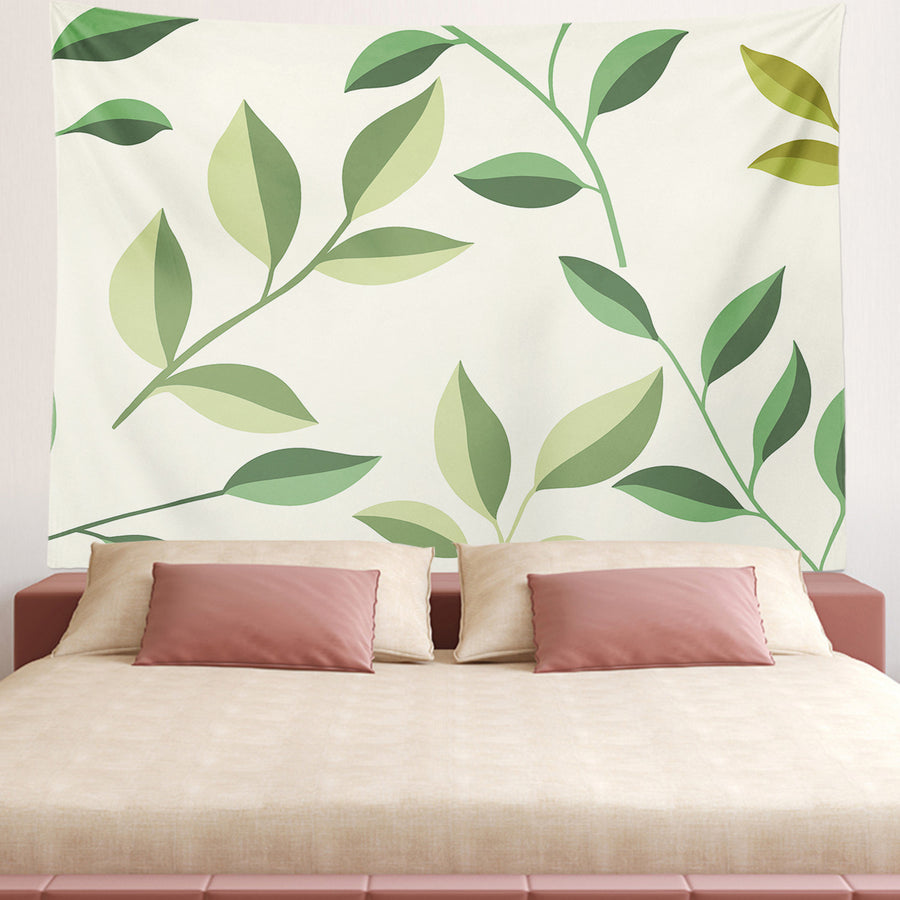 Feblilac Small Leaves Green Beige Background Tapestry Wall Decor - view 2