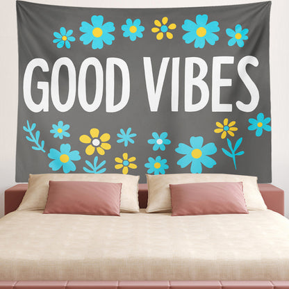 Feblilac Good Vibes Black Background Tapestry Wall Decor