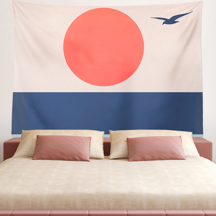 Feblilac Seagull Sunset Blue Tide Tapestry Wall Decor - view 2