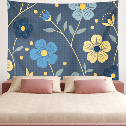 Feblilac Japanese Blue and Gold Flowers Tapestry Wall Decor