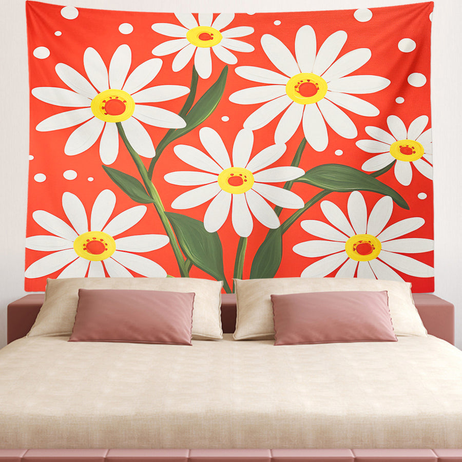 Feblilac Daisy Red Background Tapestry Wall Decor - view 2