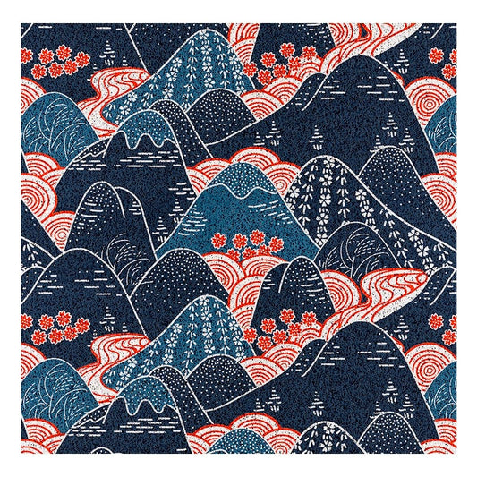 Feblilac Blue Japanese Style Mountains PVC Coil Door Mat