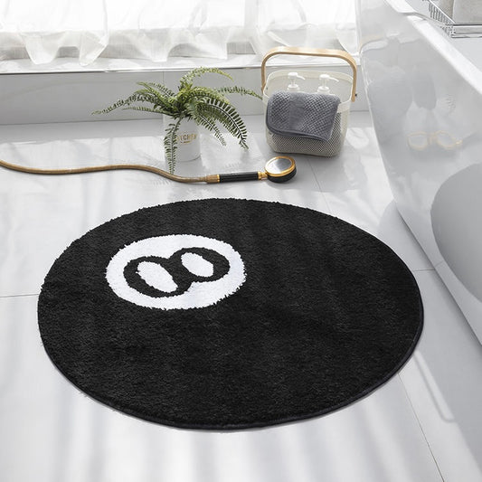 Feblilac Black 8 Ball Round Tufted Bath Mat