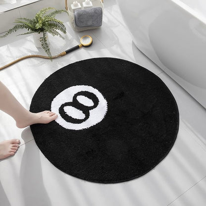 Feblilac Black 8 Ball Round Tufted Bath Mat