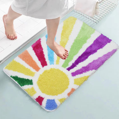 Feblilac Rainbow Sun Rays Tufted Bath Mat