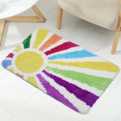 Feblilac Rainbow Sun Rays Tufted Bath Mat