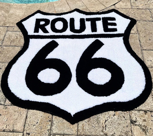 Black and White Route 66 Tufted Bath Mat, Fun Mat