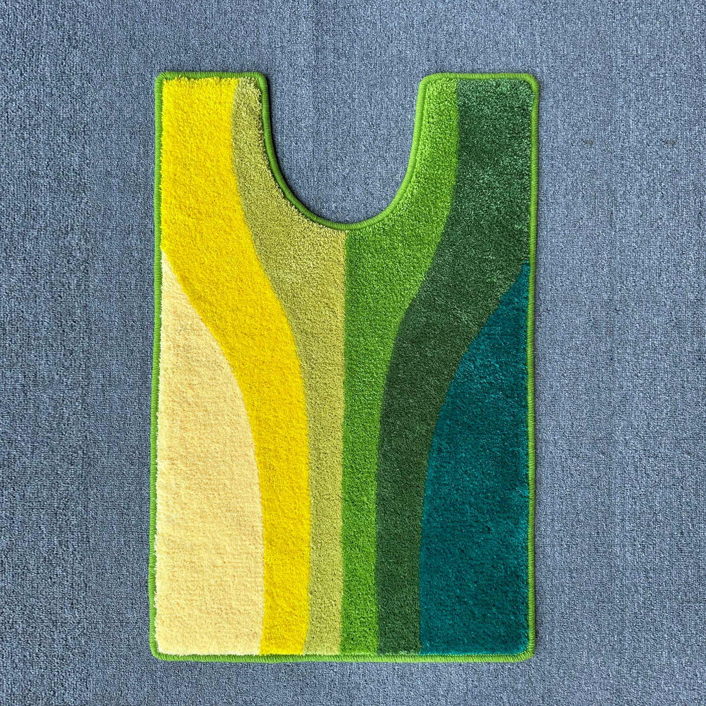 Feblilac Yellow Green Wave Toilet Mat, U-Shape Mat for Bathroom Toilet