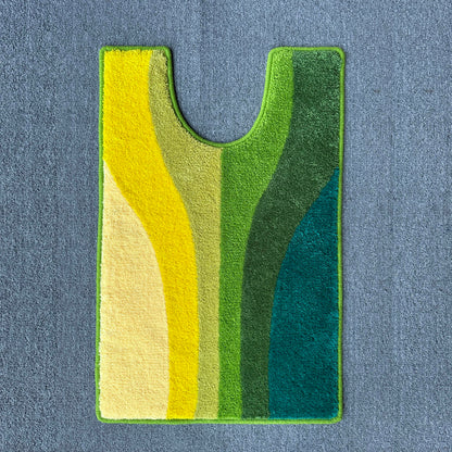 Feblilac Yellow Green Wave Toilet Mat, U-Shape Mat for Bathroom Toilet