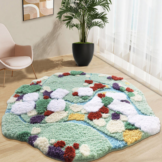 Feblilac Round Red Green Island Tufted Bath Mat