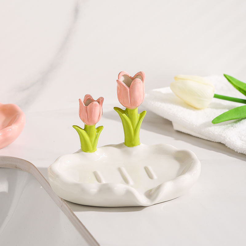 Feblilac Home Cute Super Cute Flower Ceramic Soap Box Bathroom