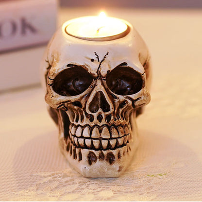 Feblilac Skull Candle Holder Ornament Atmosphere Decoration Props Halloween Home Resin Crafts