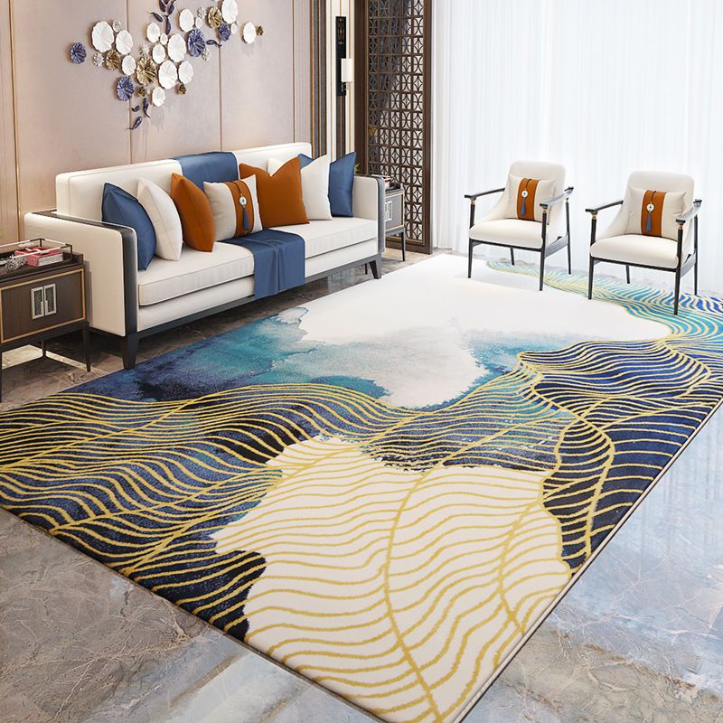 Abstract Modern Style Area Rug, Blue Grey Carpet for Living Room