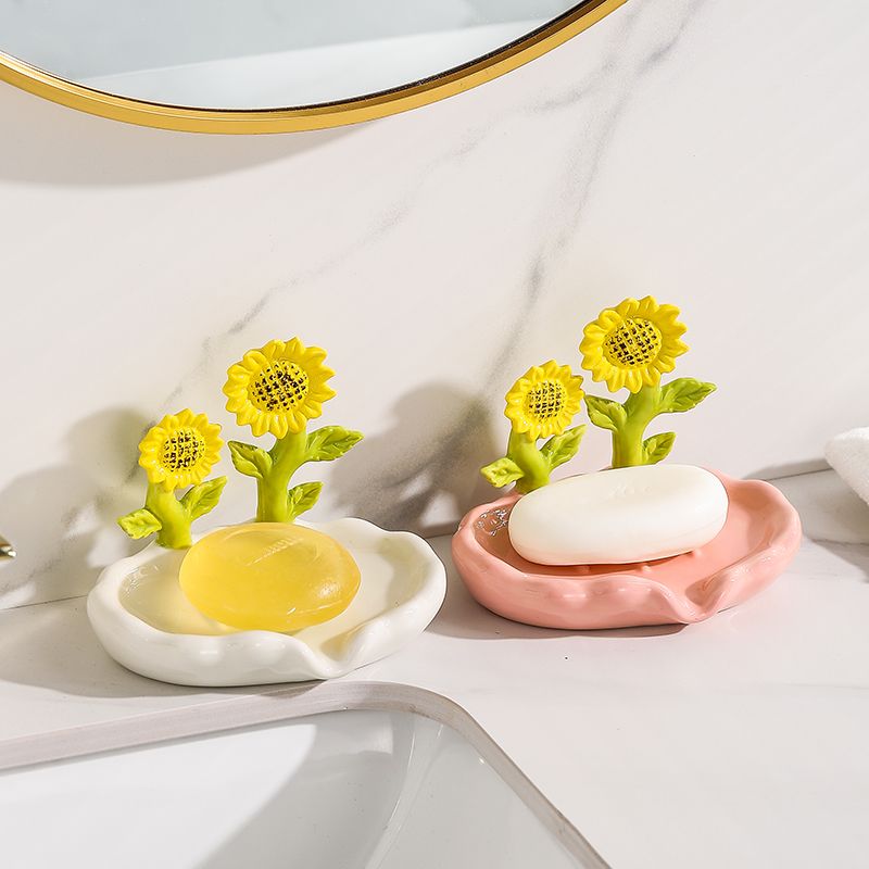 Feblilac Home Cute Super Cute Flower Ceramic Soap Box Bathroom