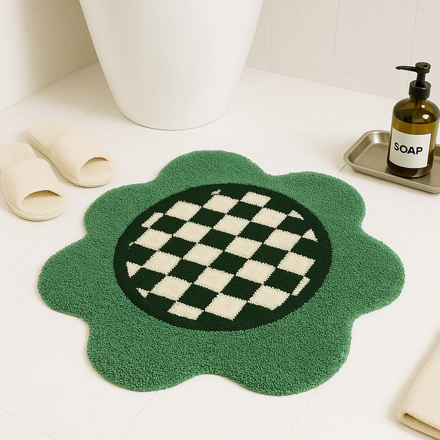 Feblilac Green Checkerboard Tufted Round Bath Mat view 2