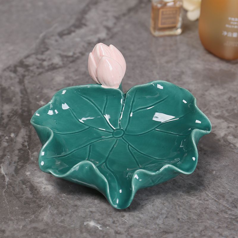 Feblilac Ceramic Soap Box Drain Household Lotus Leaf Soap Box