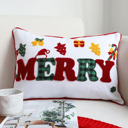 Christmas Pillow Cushion, Pine Tree Snowman Holiday Decoration, Throw Pillow