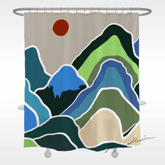 Feblilac Green Mountains and Rivers Shower Curtain