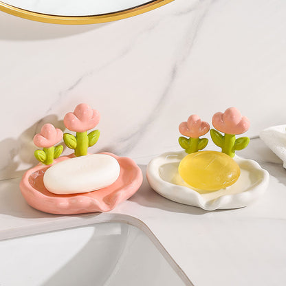 Feblilac Home Cute Super Cute Flower Ceramic Soap Box Bathroom