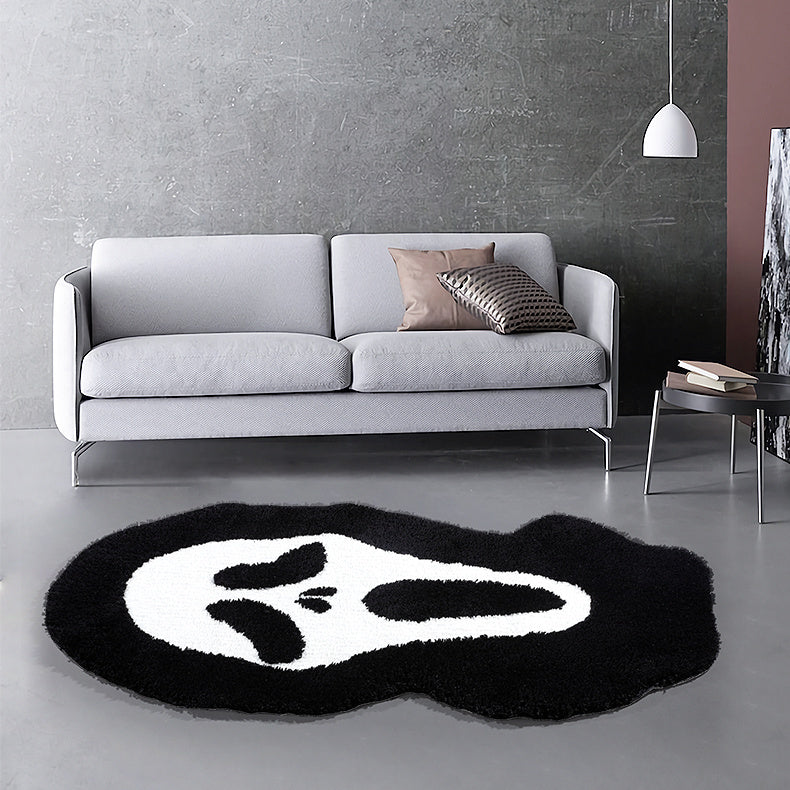 Feblilac Black White Skull Mat, Anti-Slip Area Rug, Halloween Decor
