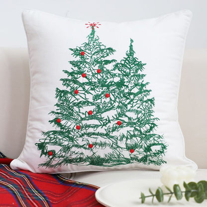 Christmas Pillow Cushion, Pine Tree Snowman Holiday Decoration, Throw Pillow