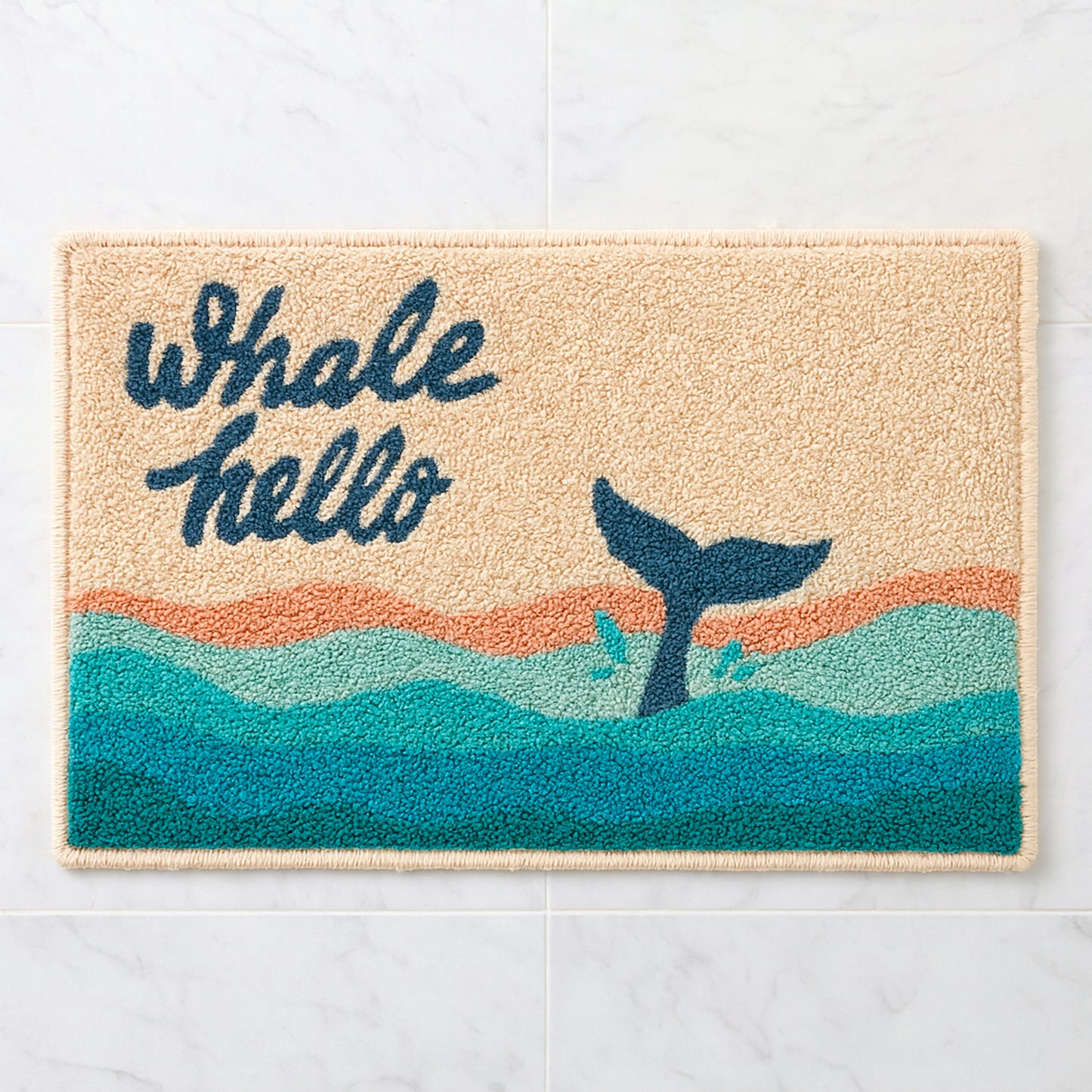 Feblilac Whale Hello Bath Mat – Nautical Ocean Themed Bathroom Rug, Soft & Absorbent, Non-Slip, Machine Washable