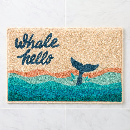 Feblilac Whale Hello Bath Mat – Nautical Ocean Themed Bathroom Rug, Soft & Absorbent, Non-Slip, Machine Washable
