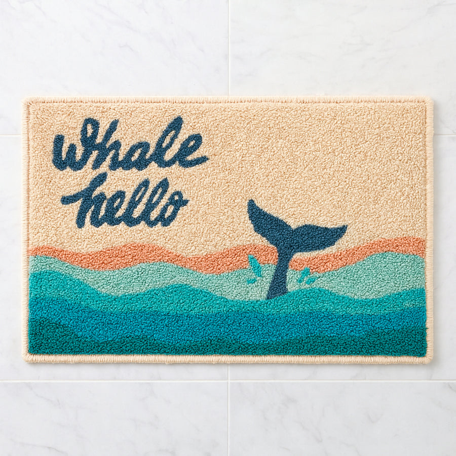 Feblilac Whale Hello Bath Mat – Nautical Ocean Themed Bathroom Rug, Soft & Absorbent, Non-Slip, Machine Washab
